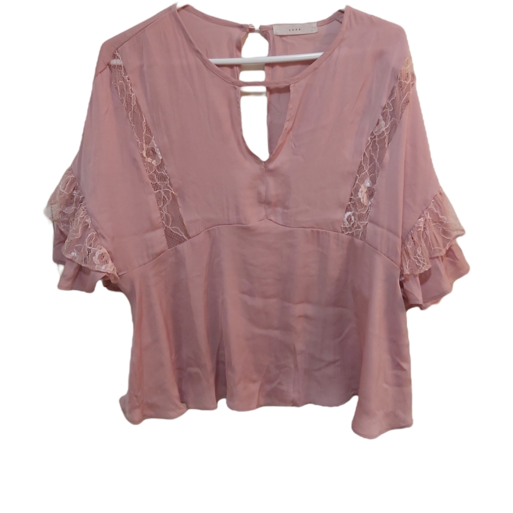 Luna Pink Top with Lace Size Large (L)